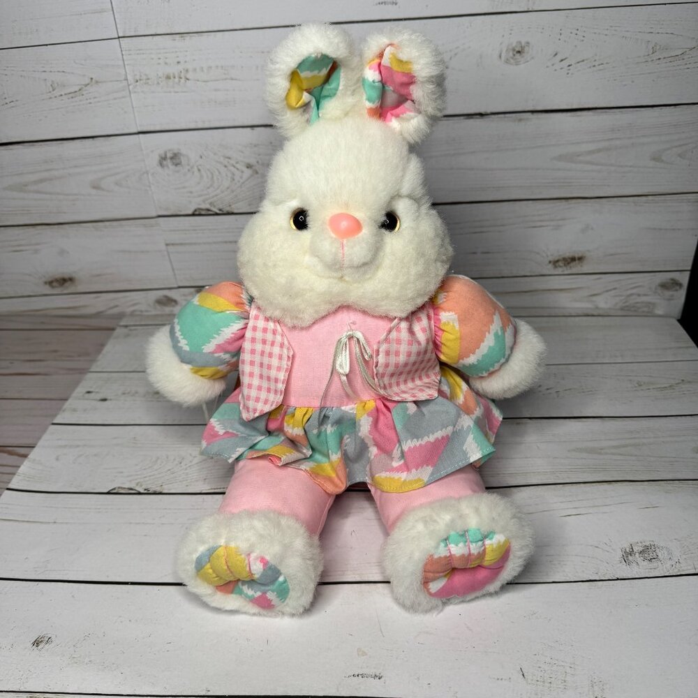 Kids of America Easter Bunny Rabbit Plush 14" Pastel Dress Vintage Toy‎